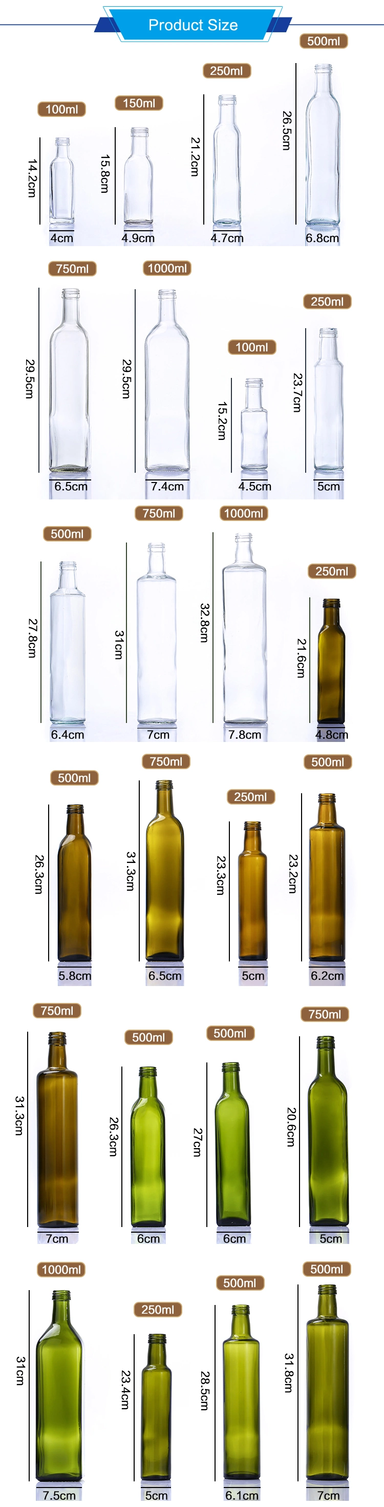 Wholesale 250ml 500ml 750ml 1000ml Glass Olive Oil Bottle