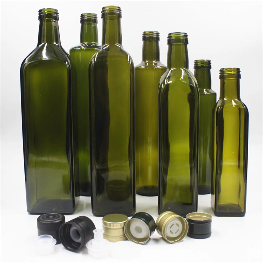 Food Grade 250ml 500ml 750ml 1L Empty Square Antique Green Marasca 1 Liter Olive Oil Glass Bottle